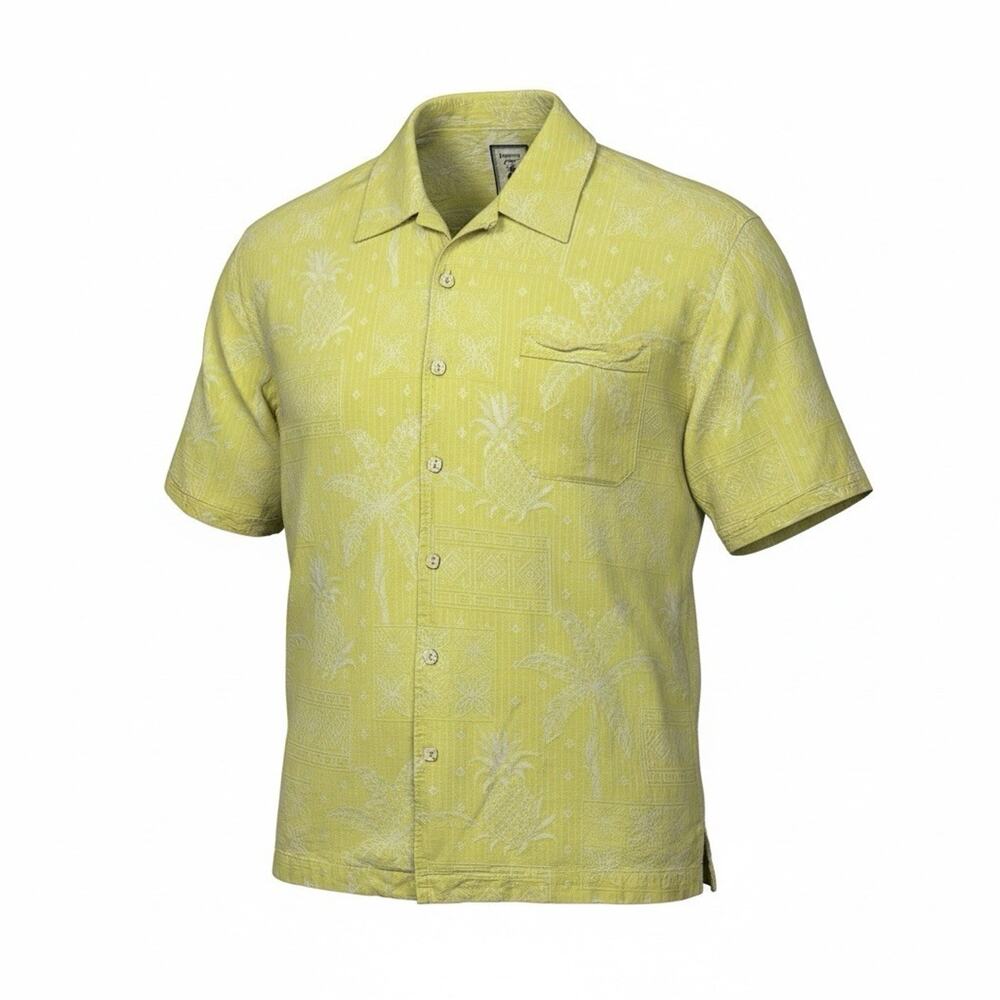 Jamaica Jaxx 100 % Silk Shirt Mens XL Yellow Tropical Short Sleeve Button Up